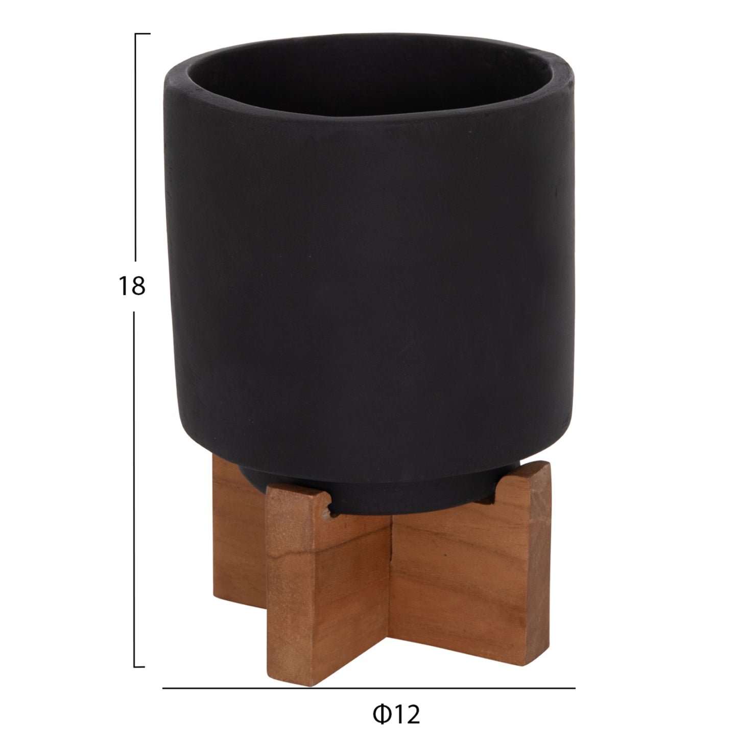 SET OF 3 POTS WITH TEAK BASES TANTI FIBER CEMENT IN BLACK
