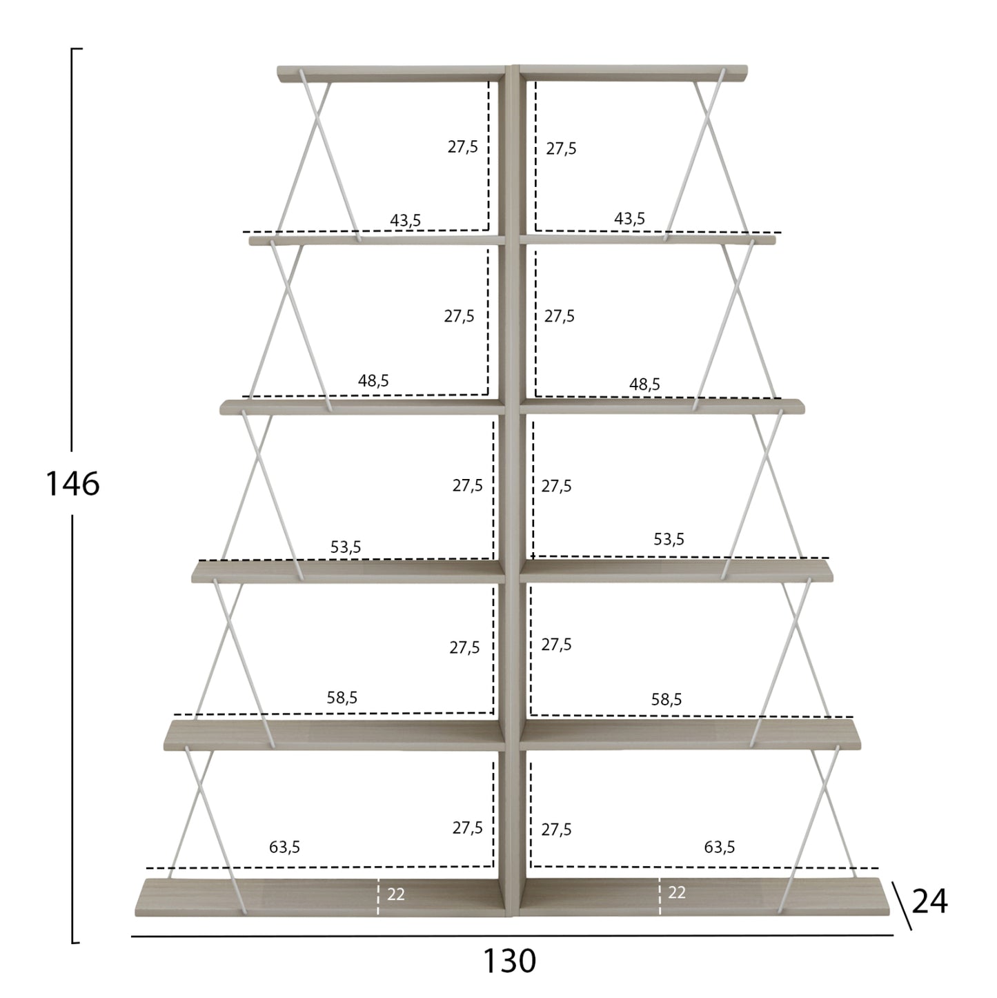 ΣΕΤ ΒΙΒΛΙΟΘΗΚΕΣ 2 ΤΜΧ MINI TARS ΜΕΛΑΜΙΝΗ SONAMA ΛΕΥΚΟ 65x24x146 (x2)