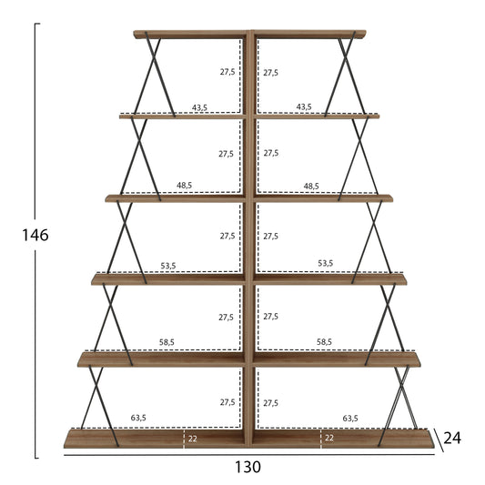 SET OF 2 MINI TARS BOOKCASES MELAMINE NATURAL OAK BLACK 65x24x146 (x2)