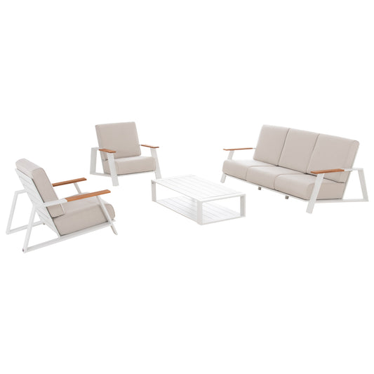 4 PC LAITH LIVING ROOM SET ALUMINIUM & CREAM CUSHIONS