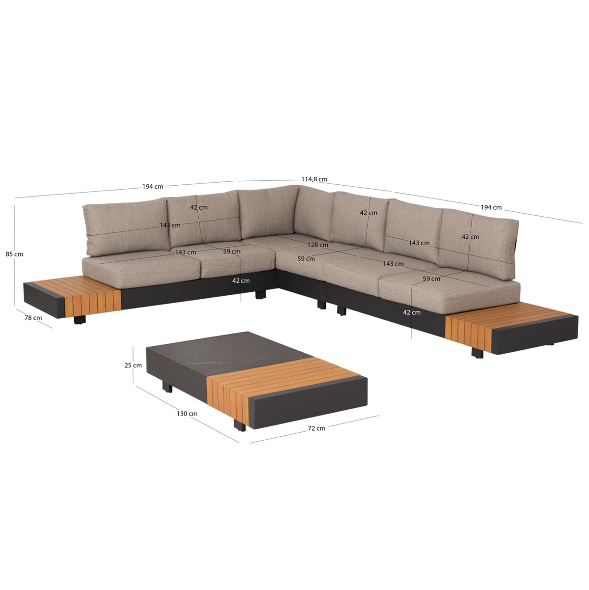 4-PIECE OUTDOOR LOUNGE SET ADHARA ALUMINUM OLEFIN FABRIC SINTERED STONE