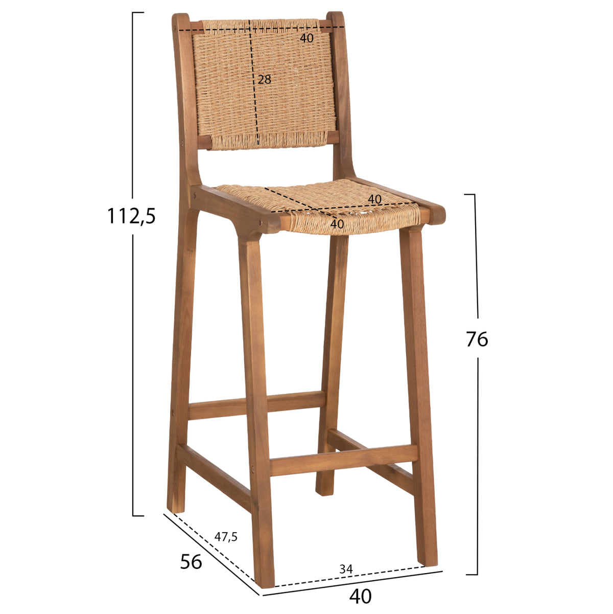 RUEN BAR SET WITH 2 STOOLS ACACIA WOOD NATURAL TWIST WICKER