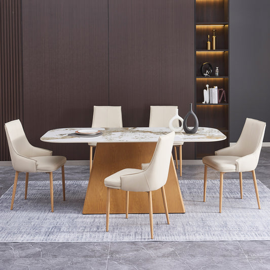 7 PCS DINING SET NORDU CERAMIC TOP/MDF BASE PU CREAM/METAL LEGS