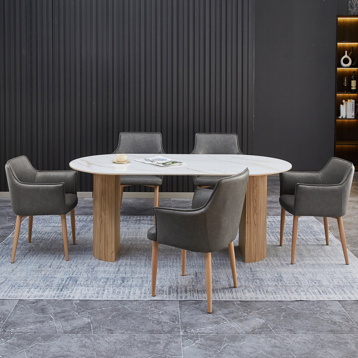 ΣΕΤ ΤΡΑΠΕΖΑΡΙΑΣ 7 ΤΜΧ MELLOW ΚΕΡΑΜΙΚΟ TOP/MDF ΠΟΔΙΑ PU ΓΚΡΙ/ΜΕΤΑΛ. ΠΟΔΙΑ