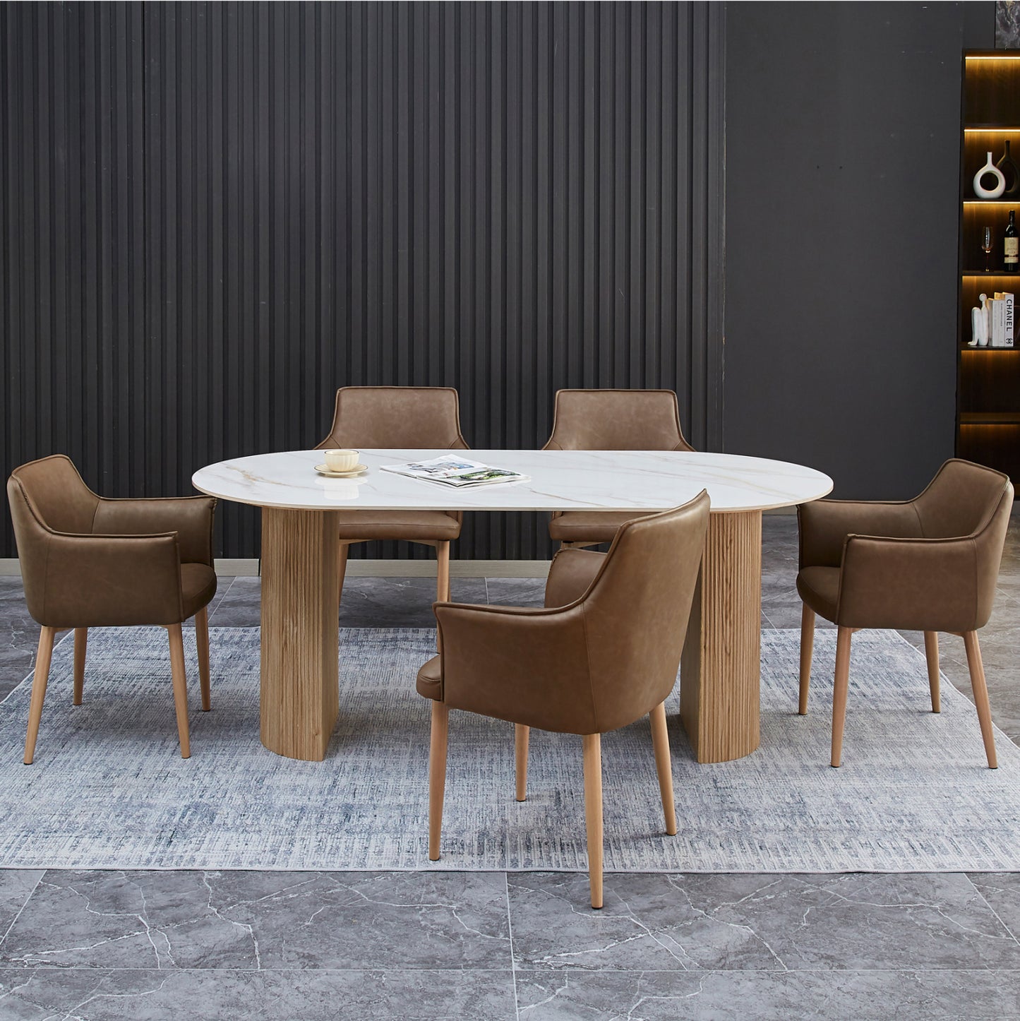 ΣΕΤ ΤΡΑΠΕΖΑΡΙΑΣ 7 ΤΜΧ MELLOW ΚΕΡΑΜΙΚΟ TOP/MDF ΠΟΔΙΑ PU ΚΑΦΕ/ΜΕΤΑΛ. ΠΟΔΙΑ
