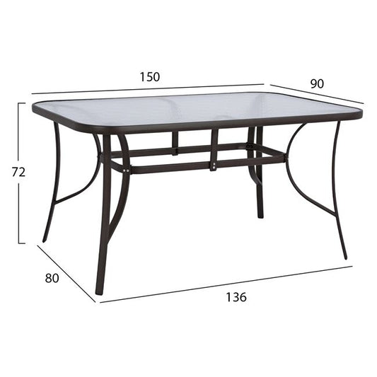 DINING SET 7 PCS TABLE 150x90x72 AND 6 ARMCHAIRS METAL BROWN