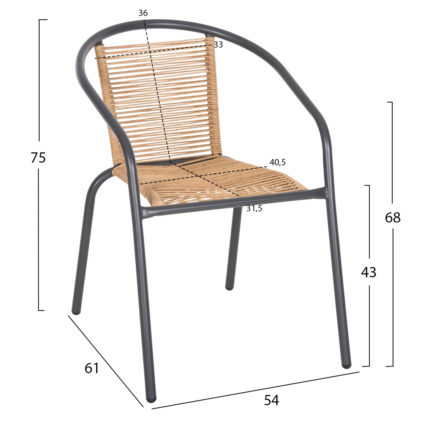 3PC OUTDOOR DINING SET FIGO METAL GREY P.E. RATTAN IN NATURAL