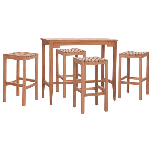 BAR TABLE SET WITH 4 NIKOL BAR STOOLS TEAK WOOD IN NATURAL COLOR