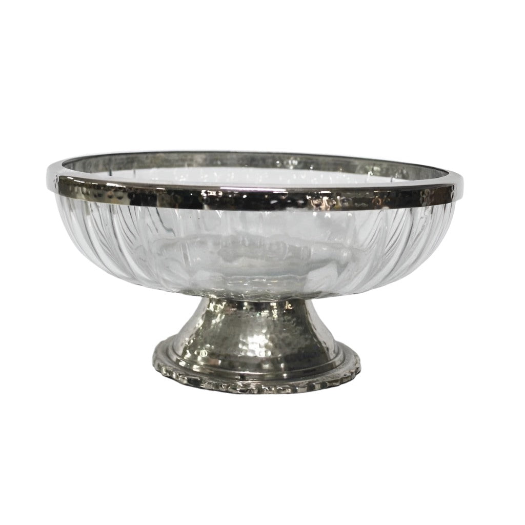 Γυάλινο Κουπ με Μεταλλική Ασημί Αντικέ Βάση Πόδι 25.5x25.5x13