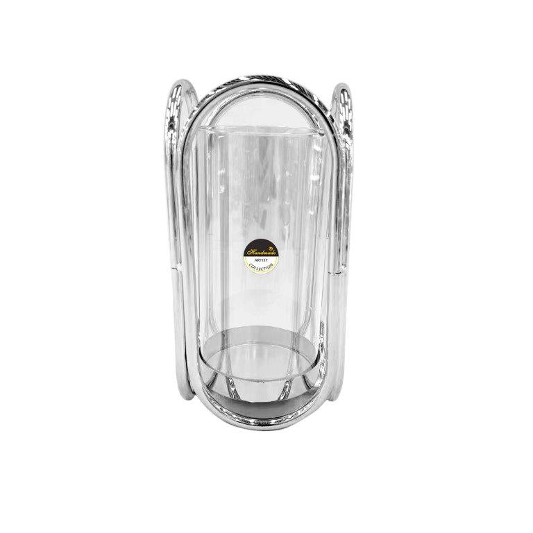 Γυάλινα Κηροπήγια με Ασημί Μεταλλικές Λεπτομέρειες 12x25εκ