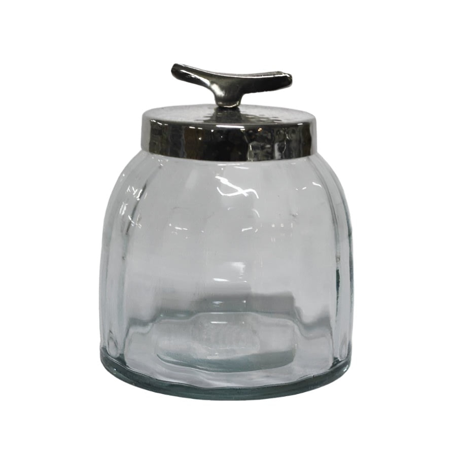 Διακοσμητική Γυάλινη Φοντανιέρα με Ασημί Μεταλλικό Καπάκι 15x15x18