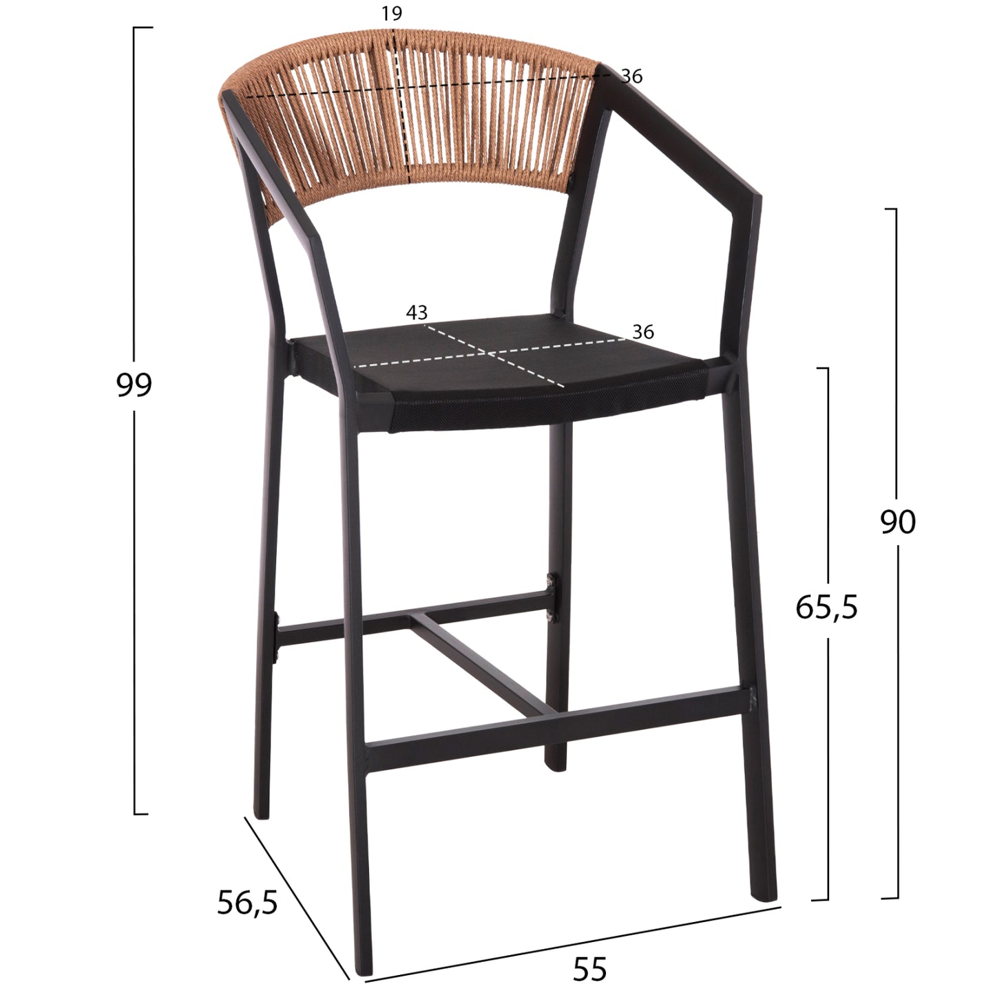 ΣΚΑΜΠΟ ΑΛΟΥΜΙΝΙΟΥ MIRI ΜΕΣΑΙΟΥ ΥΨΟΥΣ RATTAN & TEXTLINE ΜΑΥΡΟ ΜΠΕΖ 55x56,5x99