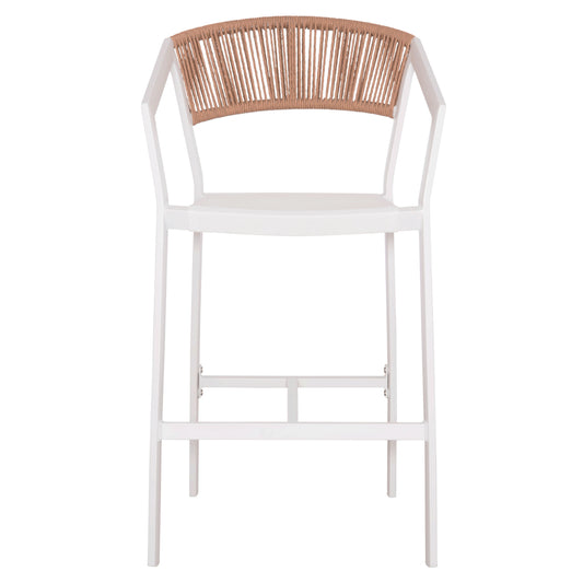 ALUMINUM STOOL MIRI MEDIUM HEIGHT RATTAN & TEXTLINE WHITE BEIGE 55x56.5x99