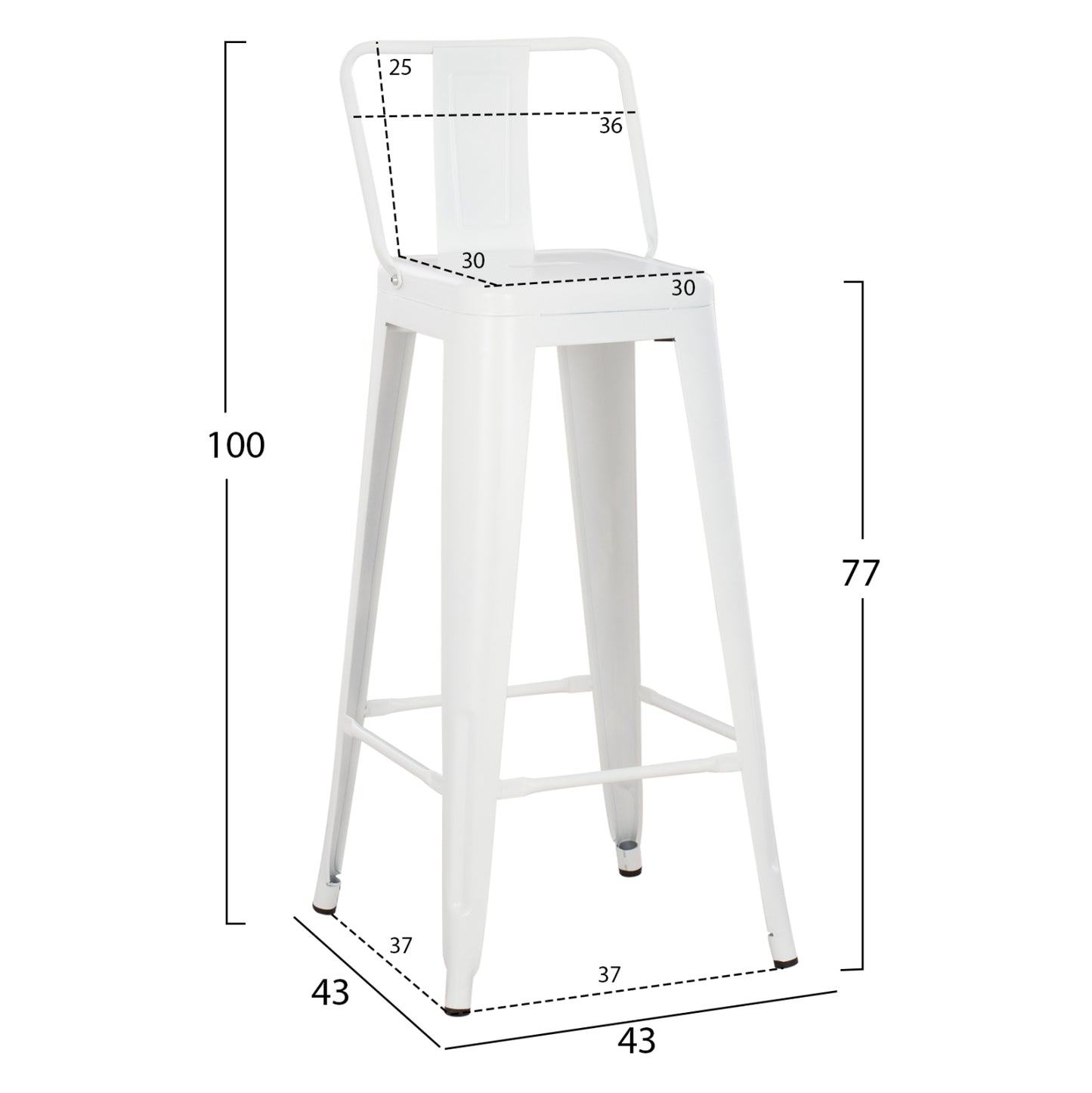 ΣΚΑΜΠΟ BAR ME ΠΛΑΤΗ ΜΕΤΑΛΛΙΚΟ MELITA PRO ΛΕΥΚΟ ΜΑΤ 42x42x100