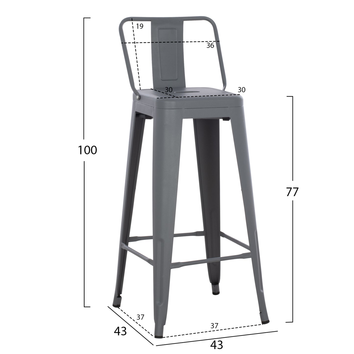 ΣΚΑΜΠΟ BAR ME ΠΛΑΤΗ ΜΕΤΑΛΛΙΚΟ MELITA PRO ΓΚΡΙ 42x42x100