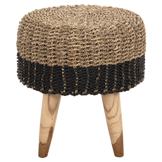 BEAM STOOL TEAK WOOD AND SEAGRASS IN NATURAL & BLACK Φ43x45