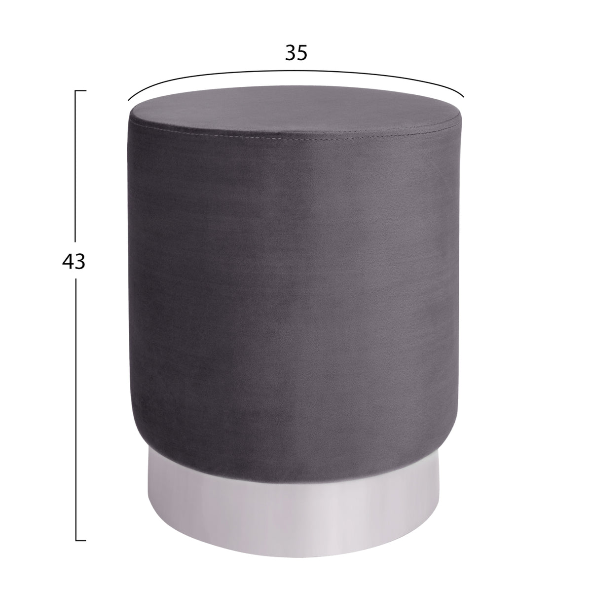 LEVY GREY VELVET STOOL WITH SILVER BASE Φ35x43