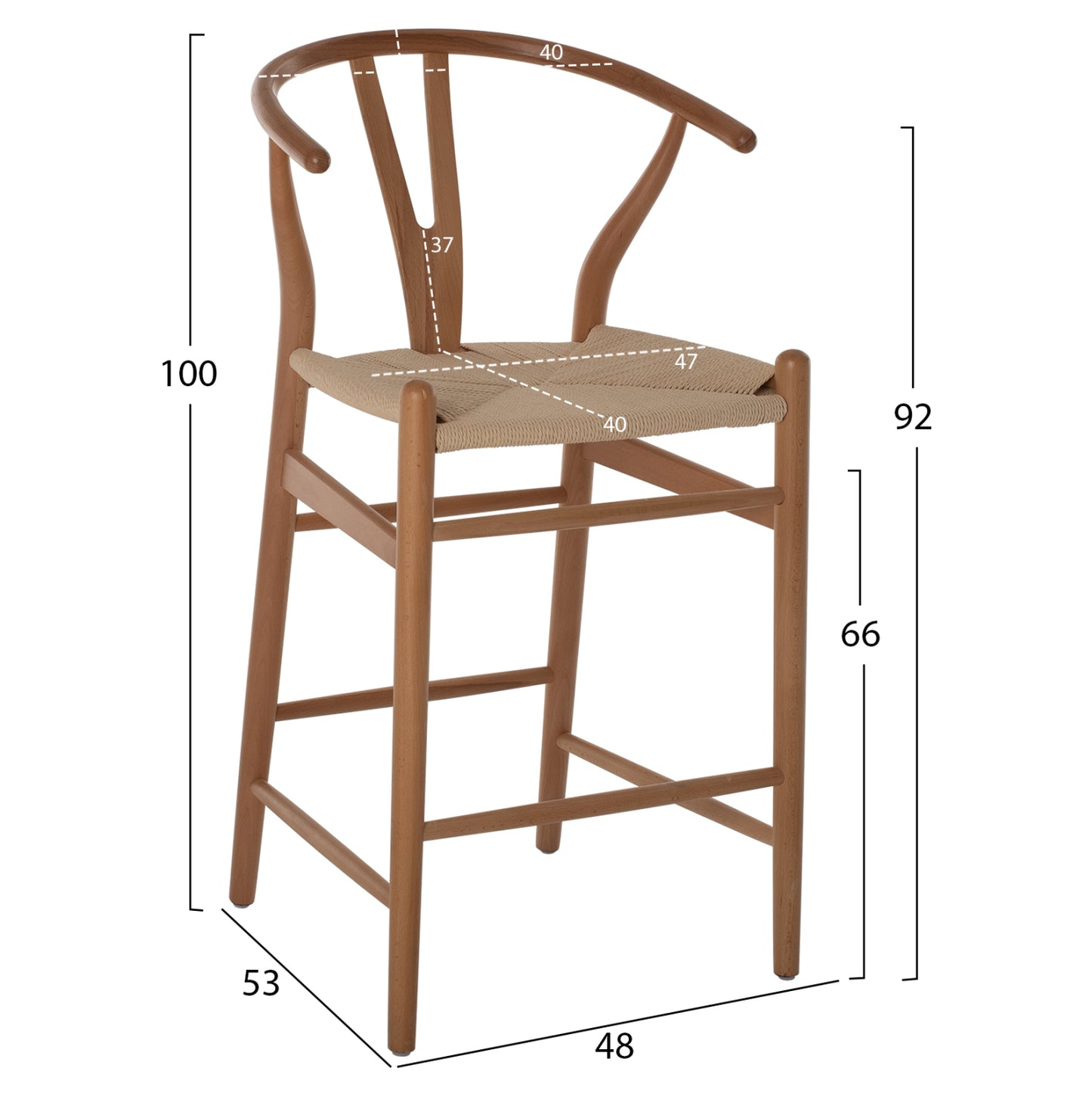 MID-HEIGHT STOOL BRAVE BEECH WITH FORKED BACK NATURAL 48x53x100
