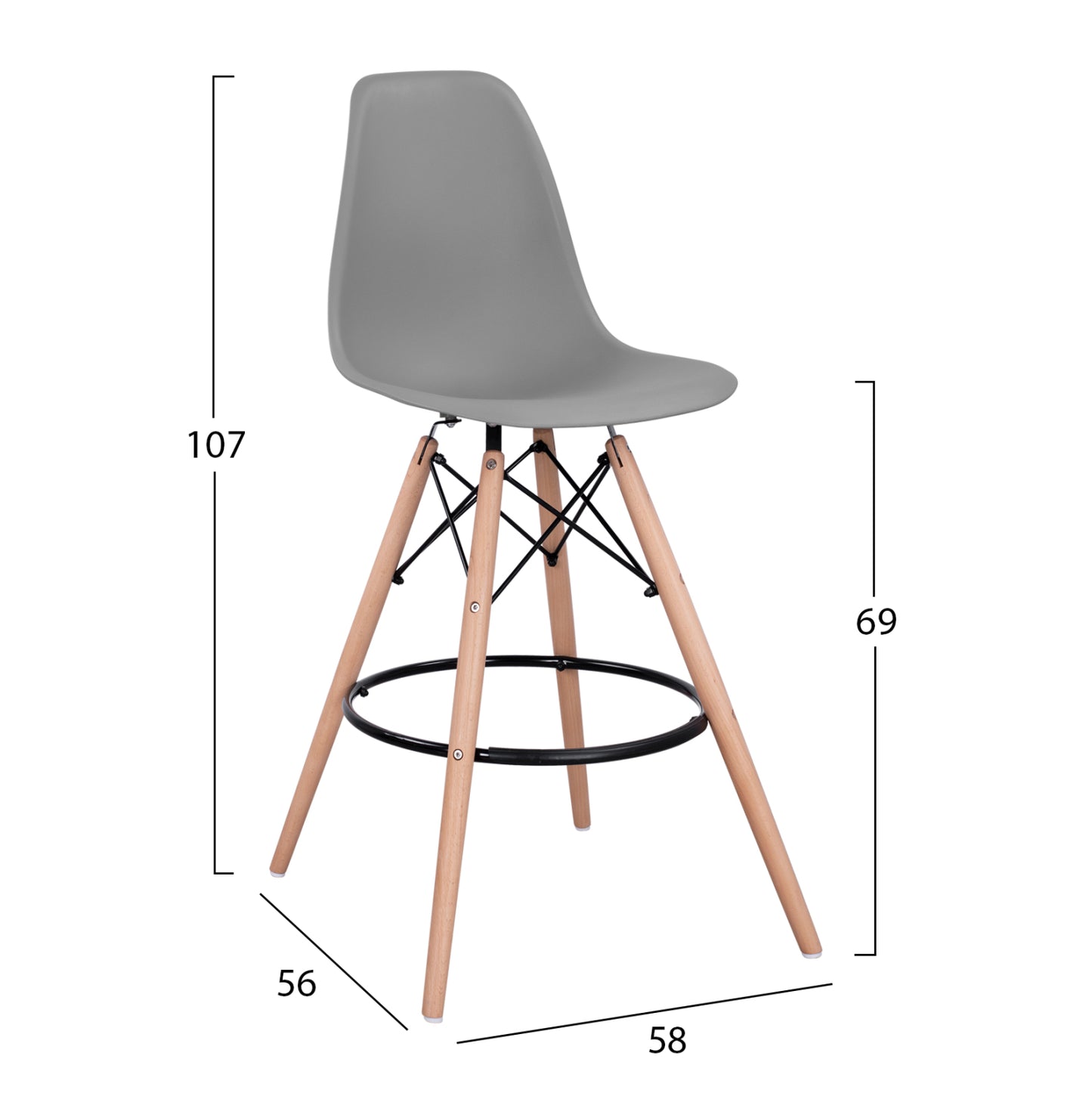 BAR STOOL RENATA GREY 58x56x107
