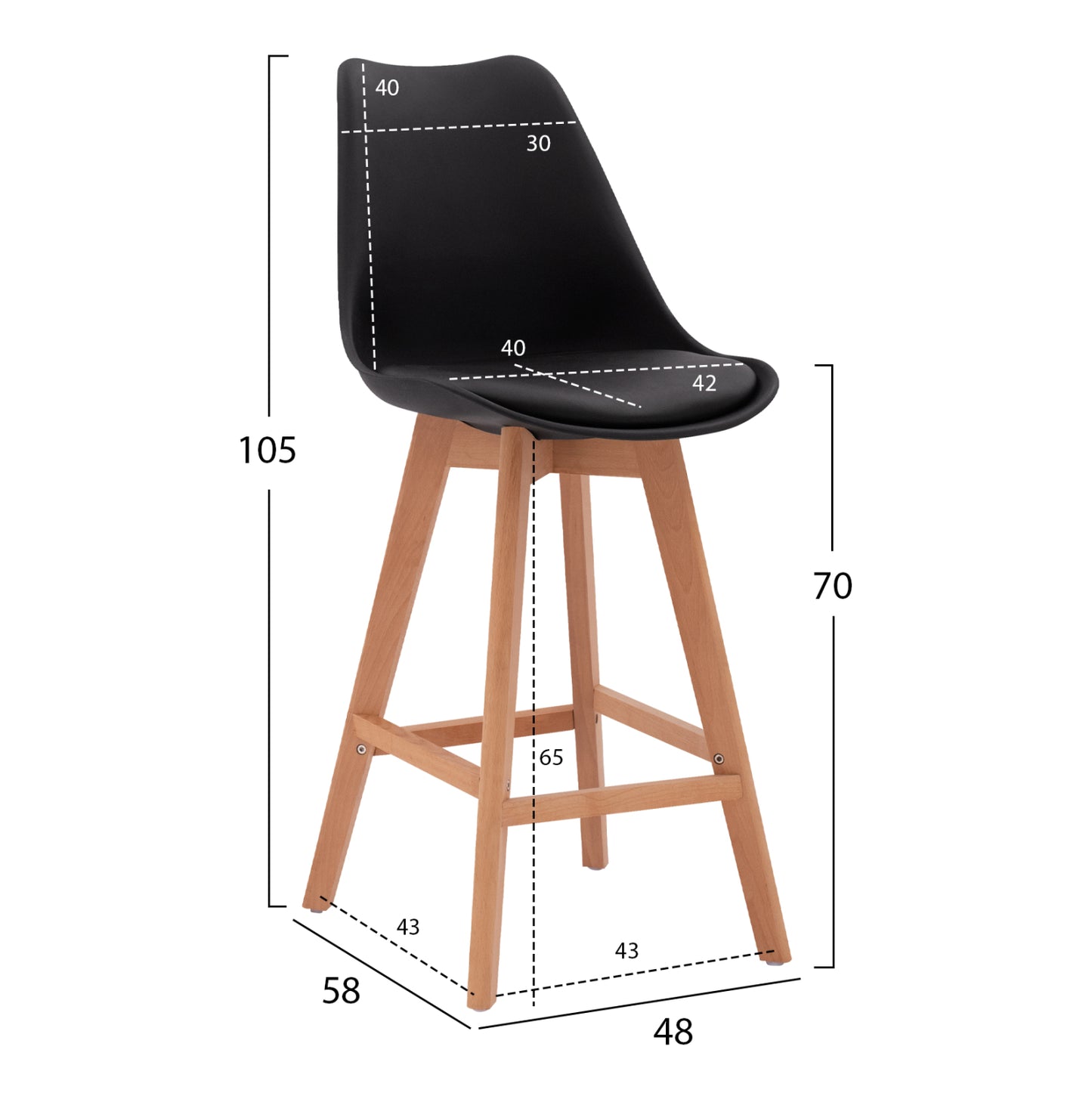 VEGAS BAR STOOL IN BLACK 48x58x105