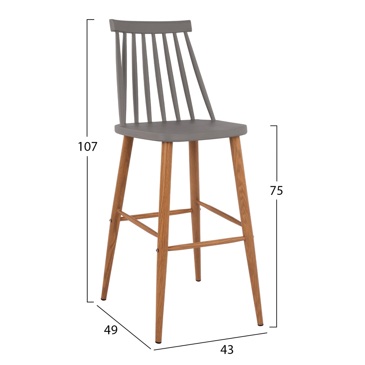 VANESSA BAR STOOL IN GREY 43x49x107