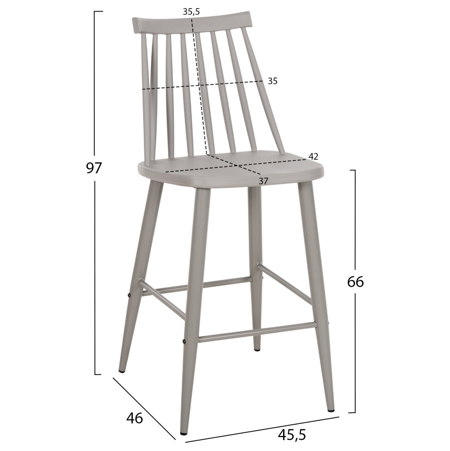 BAR STOOL MEDIUM HEIGHT VANESSA POLYPROPYLENE & METAL GREY 45,5x46x97