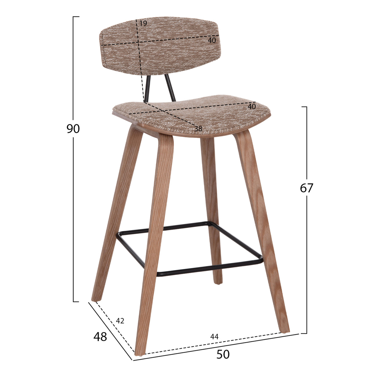 ΣΚΑΜΠΟ ΜΠΑΡ ΜΕΣ. ΥΨΟΥΣ INOVER PLYWOOD ΣΕ WHITEWASH ΚΑΦΕ ΥΦΑΣΜΑ 50x48x90