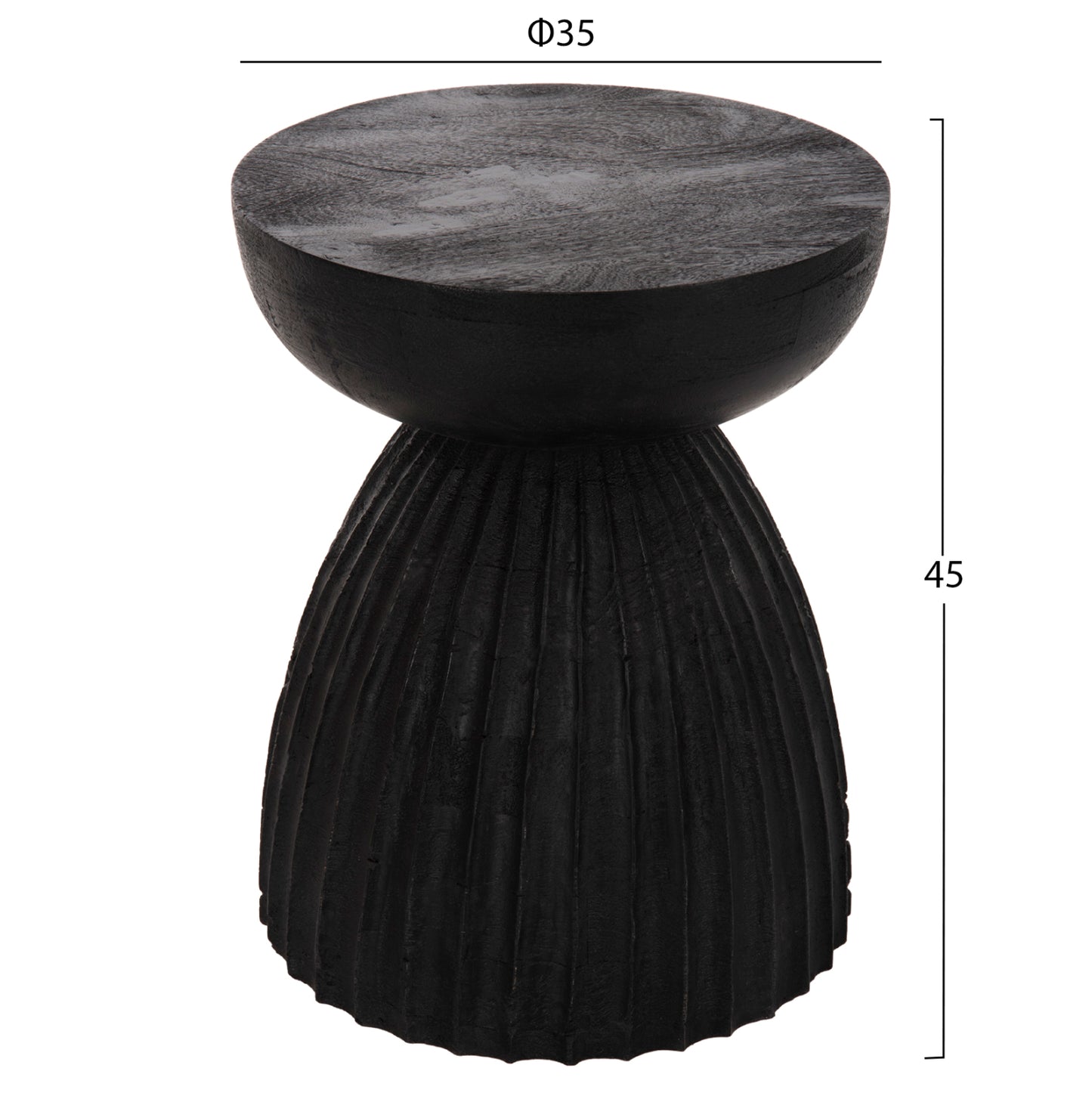 ROUND STOOL SCALLOP SOLID MANGO IN BLACK COLOR D35x45