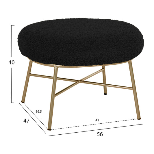 FOOTSTOOL TRUDI BOUCLE BLACK WITH GOLD BASE 56x47x40