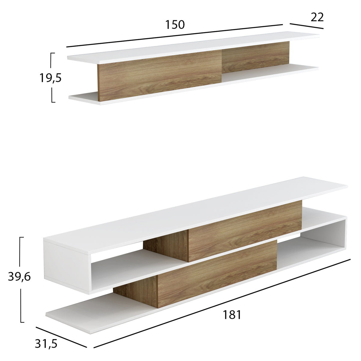 BIRGITTA TV UNIT MELAMINE IN NATURAL WHITE 181x31.5x39.6