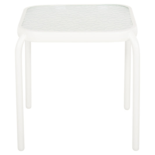 DIDO OUTDOOR SQUARE COFFEE TABLE WHITE METAL GLASS 40x40x40