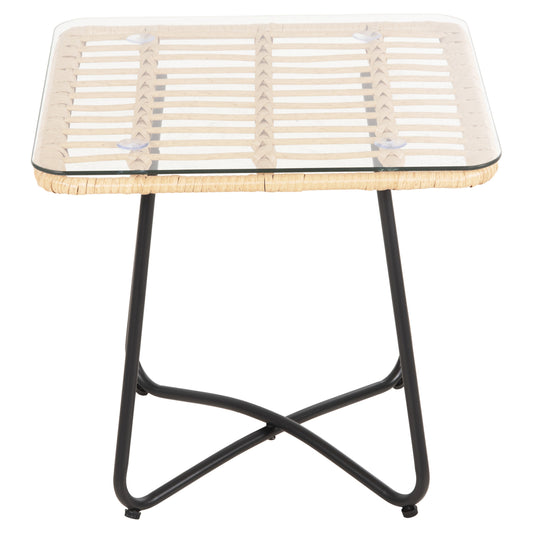 GERRY COFFEE TABLE WITH WICKER BEIGE BLACK METAL FRAME 50x50x47.5