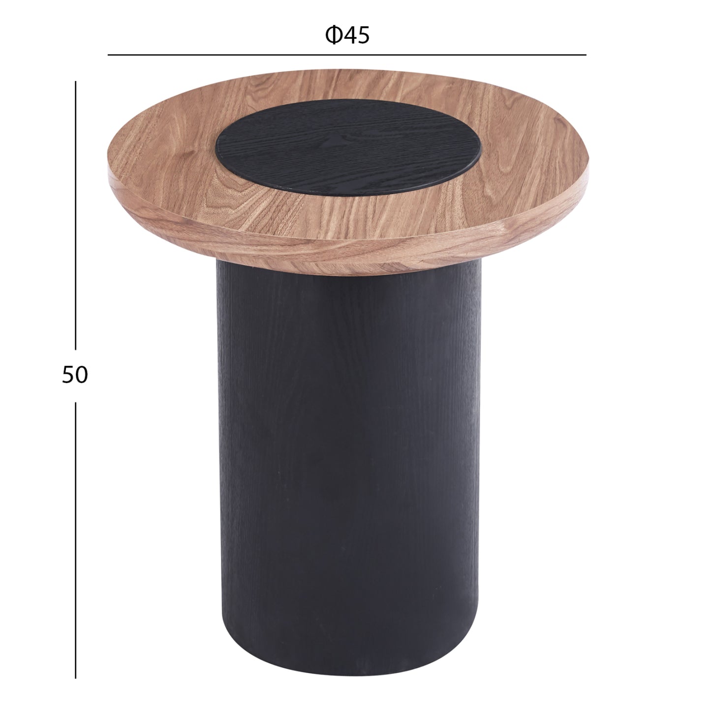 ΤΡΑΠΕΖΑΚΙ ΣΤΡΟΓΓΥΛΟ ΒΟΗΘΗΤΙKΟ OVALON MDF TOP ΚΑΡΥΔΙ & ΒΑΣΗ ΜΑΥΡΗ Φ45x50