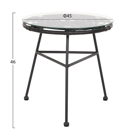 ROUND COFFEE TABLE BLACK METAL ALLEGRA BLACK WICKER GLASS Φ45x46