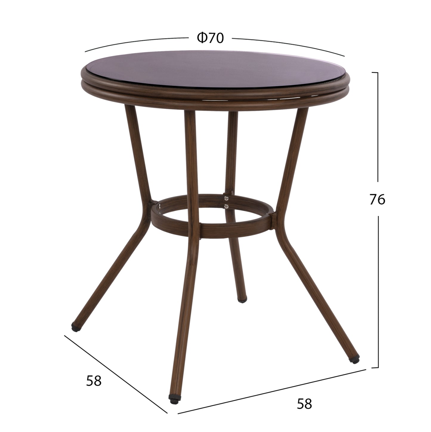 ΤΡΑΠΕΖΙ ΑΛΟΥΜΙΝΙΟΥ MOSES BAMBOO LOOK ΚΑΦΕ ΜΕ ΓΥΑΛΙ Φ70x76
