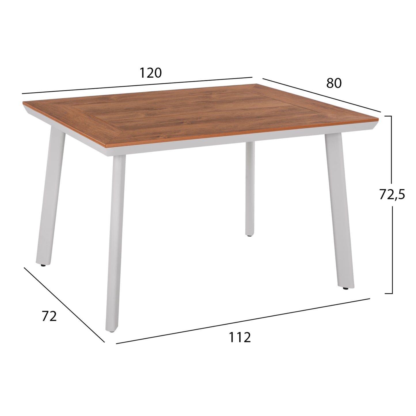 ΤΡΑΠΕΖΙ ΑΛΟΥΜΙΝΙΟΥ TABER ΛΕΥΚΟ ΜΕ ΕΠΙΦΑΝΕΙΑ POLYWOOD 120x80x72,5