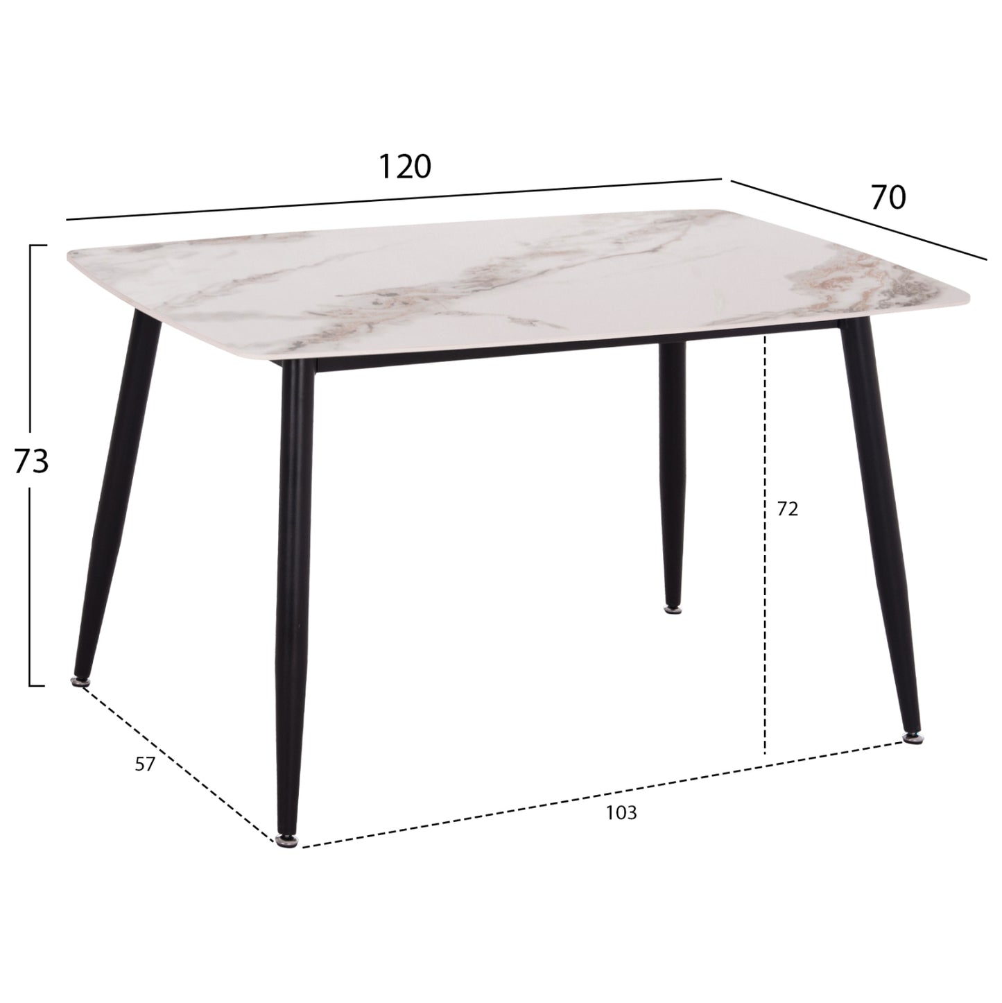 ΤΡΑΠΕΖΙ RAVEN ΚΕΡΑΜΙΚΟ TOP ΜΕ ΟΨΗ ΜΑΡΜΑΡΟΥ τ.CALACATTA 120x70x73