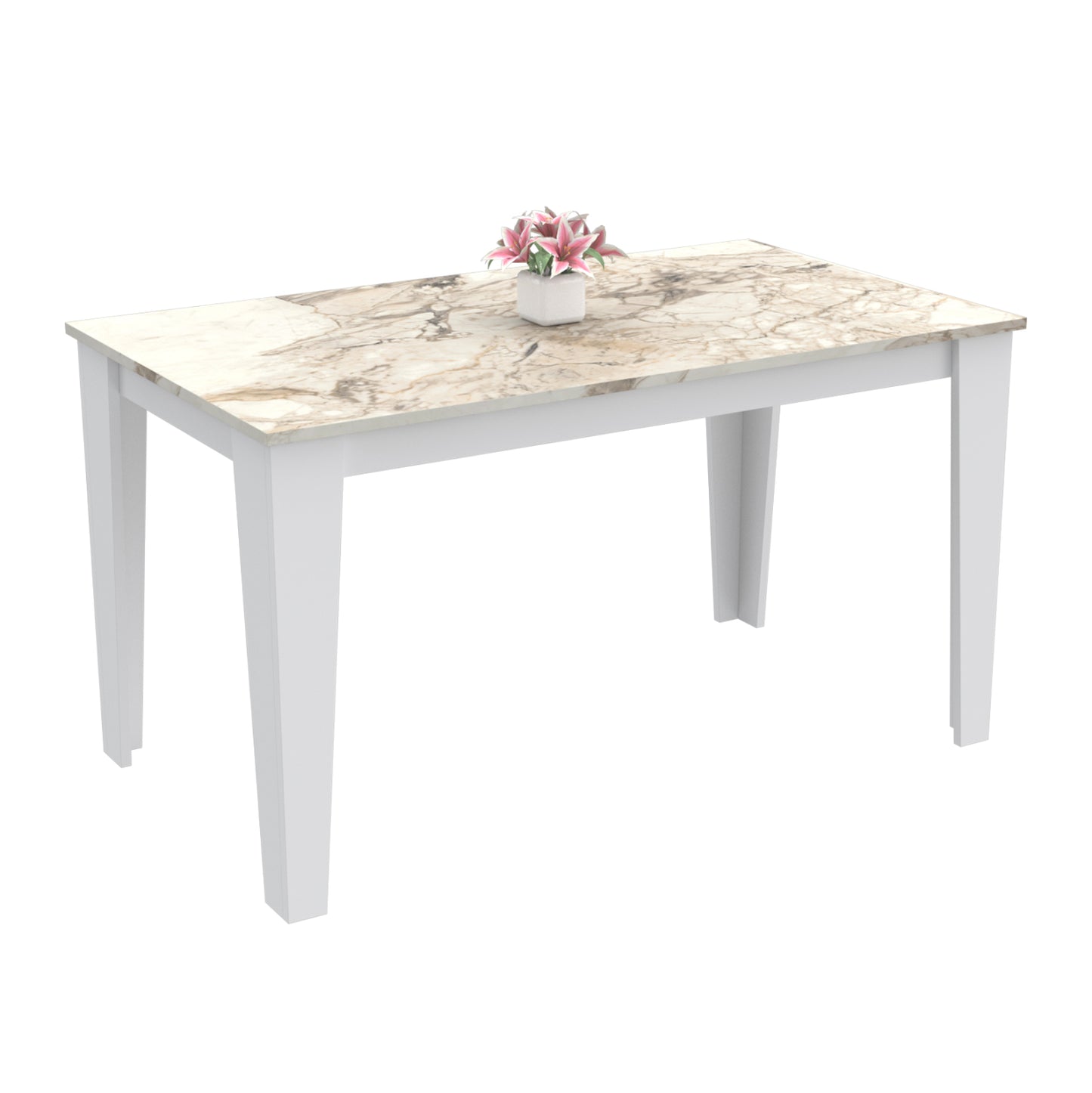 KITCHEN TABLE BORIS MELAMINE IN WHITE MARBLE WHITE COLOR 130x75x75