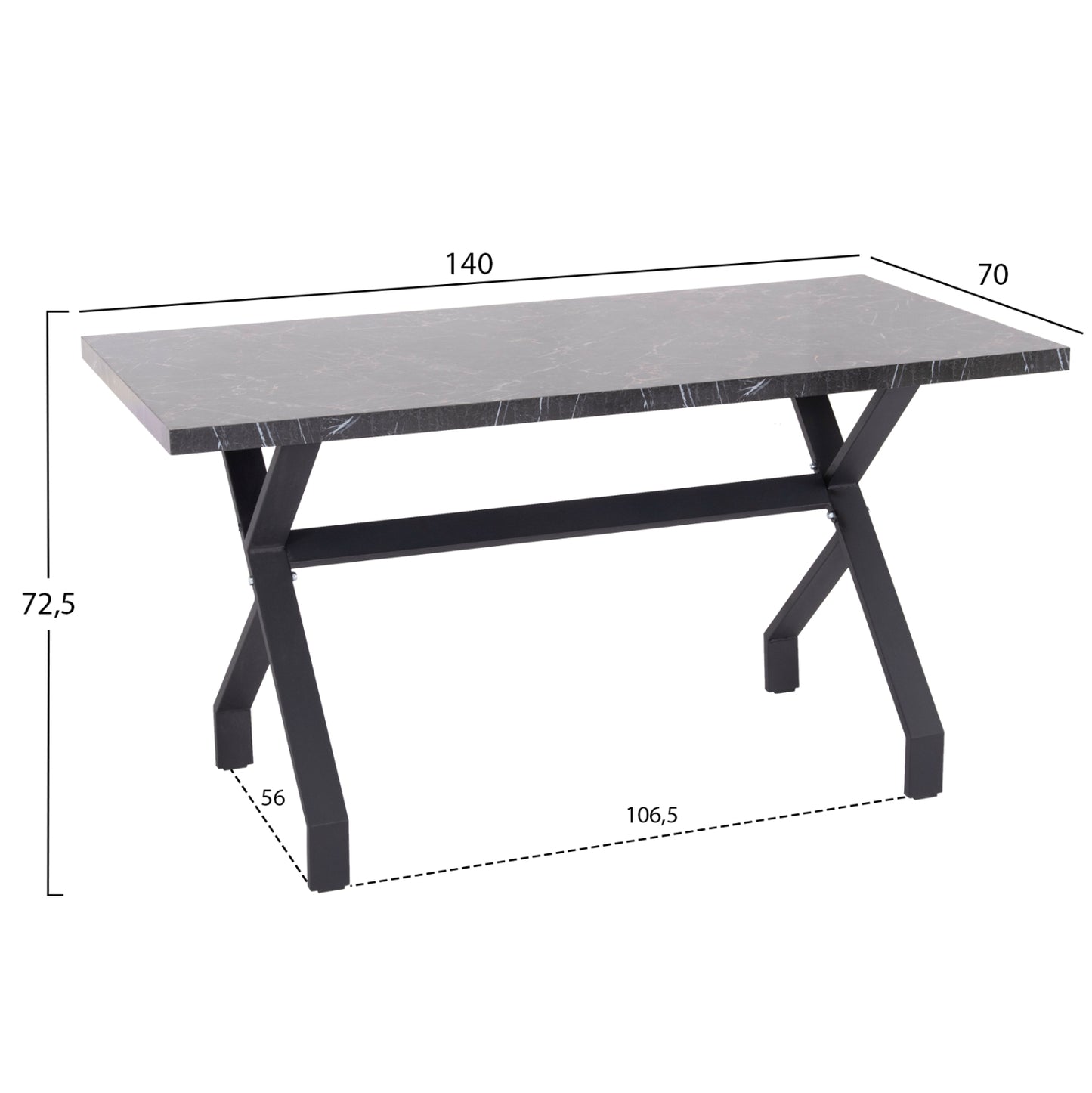 KITCHEN TABLE LANA MELAMINE BLACK MARBLE BLACK METAL LEGS 140x70x72.5