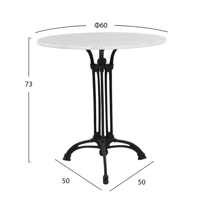 BRIELLE TABLE WITH 3-PRONG CAST IRON BASE WITH MARBLE Ø60cm