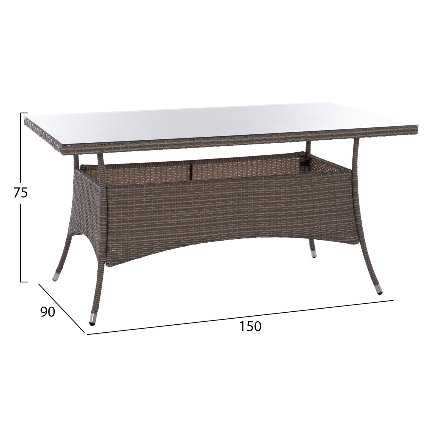 MINSK RATTAN GREY METAL TABLE 150x90x75