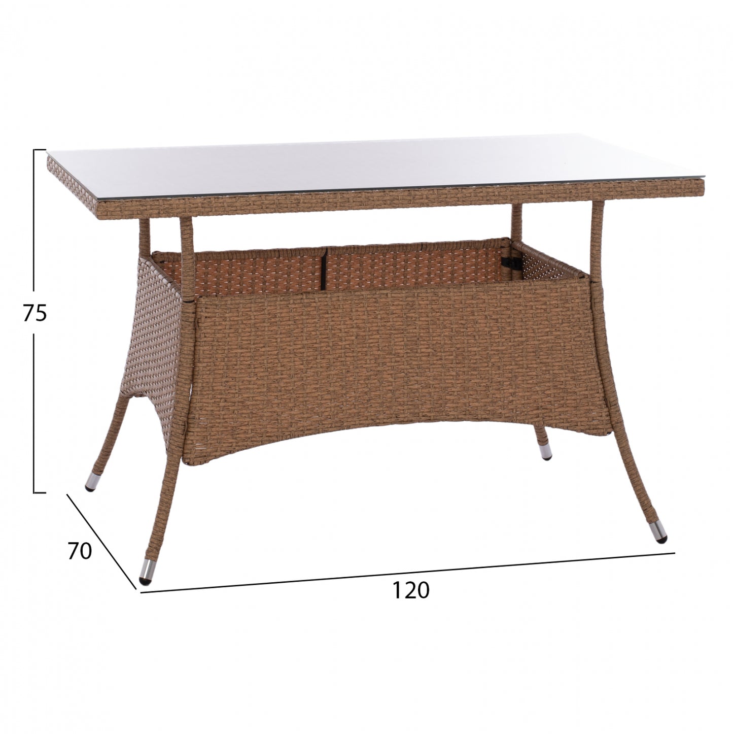 MILITARY RATTAN METAL TABLE BEIGE BROWN 120x70x75