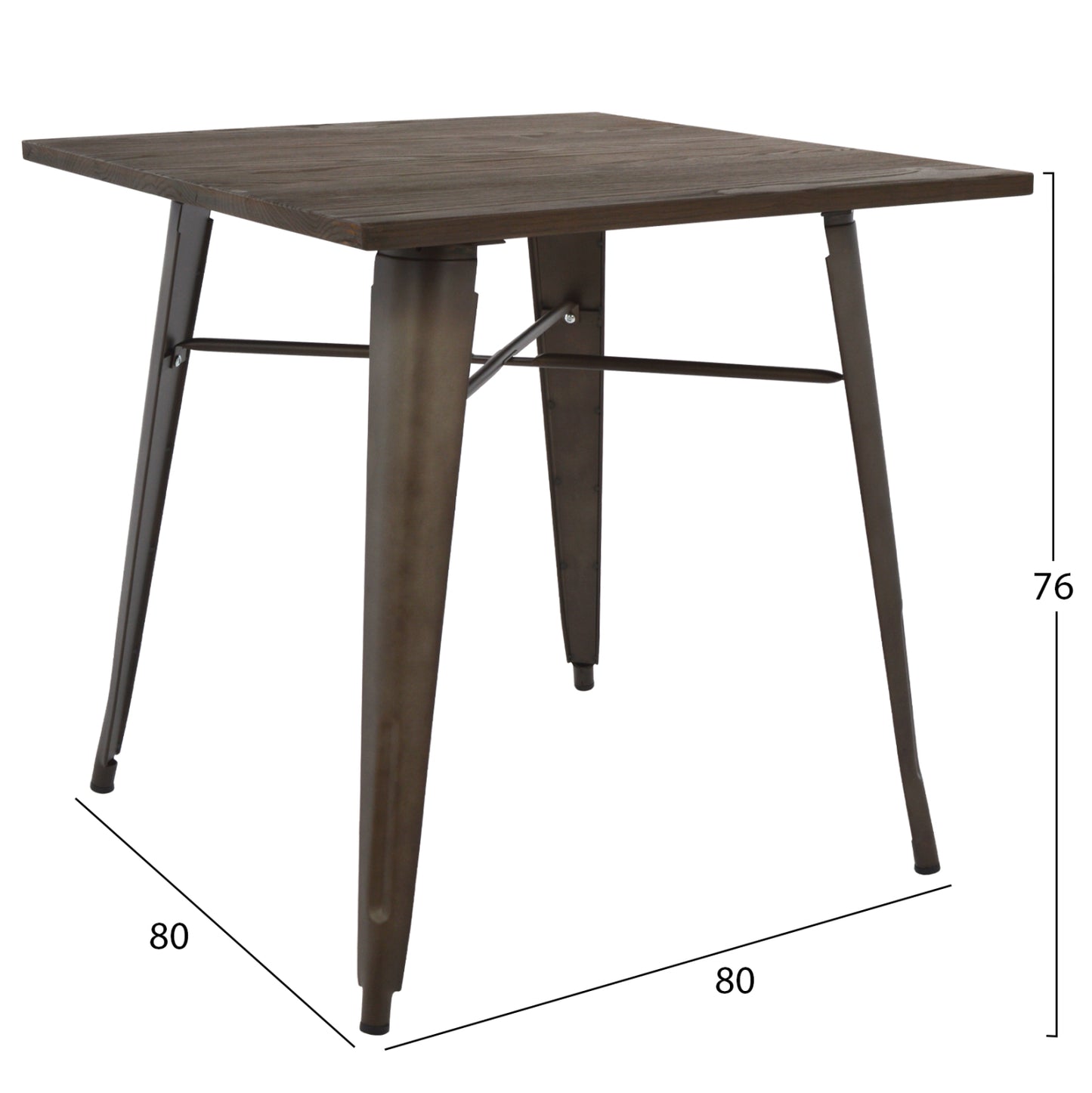 METAL TABLE IN RUSTY COLOR AND WOOD 80x80x76