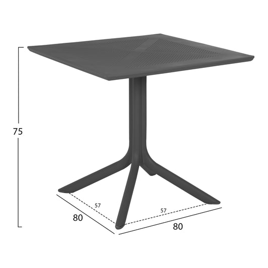 SQUARE POLYPROPYLENE TABLE LUNAR GREY 80x80x75