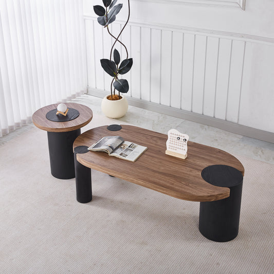ΤΡΑΠΕΖΙ ΣΑΛΟΝΙΟΥ ΟΒΑΛ OVALON MDF TOP ΚΑΡΥΔΙ MDF ΠΟΔΙΑ ΜΑΥΡΑ 120x60x40