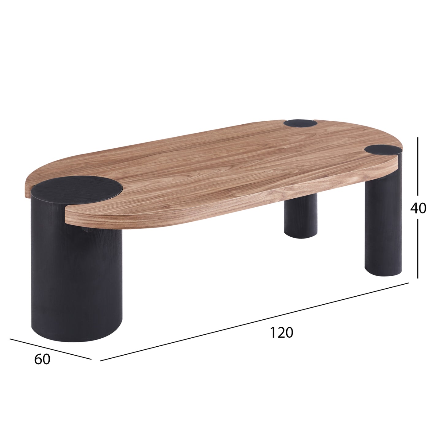 ΤΡΑΠΕΖΙ ΣΑΛΟΝΙΟΥ ΟΒΑΛ OVALON MDF TOP ΚΑΡΥΔΙ MDF ΠΟΔΙΑ ΜΑΥΡΑ 120x60x40