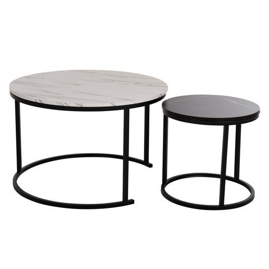 ΤΡΑΠΕΖΙ ΣΑΛΟΝΙΟΥ ΣΕΤ 2 ΤΜΧ MDF ΕΦΕ ΜΑΡΜΑΡΟ ΜΙΧ ΜΕ ΜΑΥΡΑ ΠΟΔΙΑ Φ80εκ & Φ48εκ