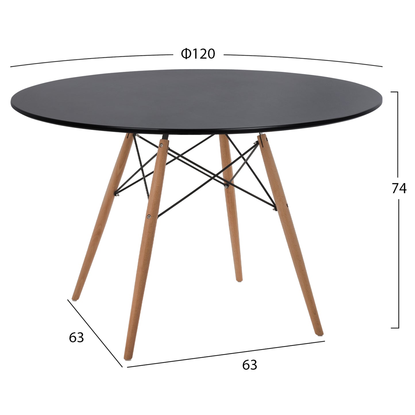 ΤΡΑΠΕΖΙ MINIMAL ΣΤΡΟΓΓΥΛΟ MDF ΣΕ ΜΑΥΡΟ ΠΟΔΙΑ ΟΞΙΑΣ ΣΕ ΦΥΣΙΚΟ Φ120x74