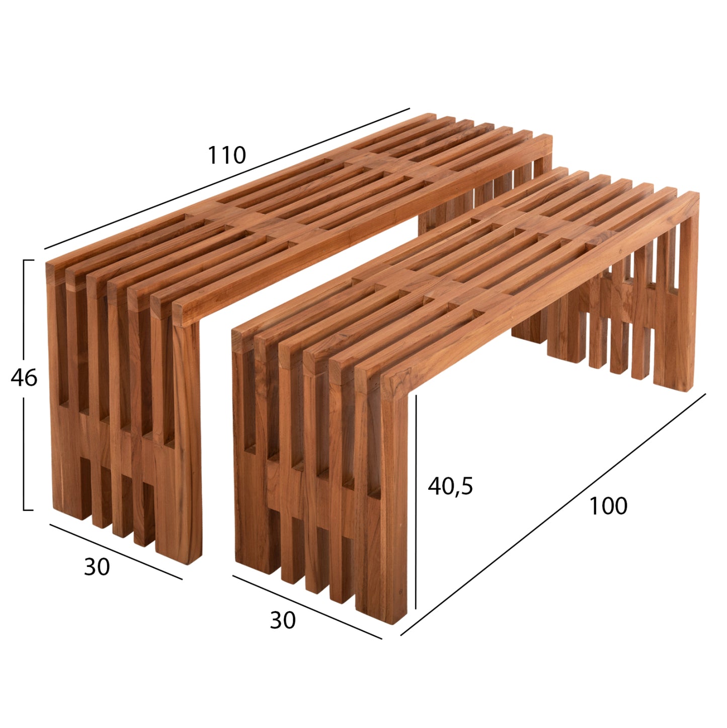 LIVING ROOM TABLES SET OF 2 NYA SOLID TEAK WOOD IN NATURAL 110x30x46