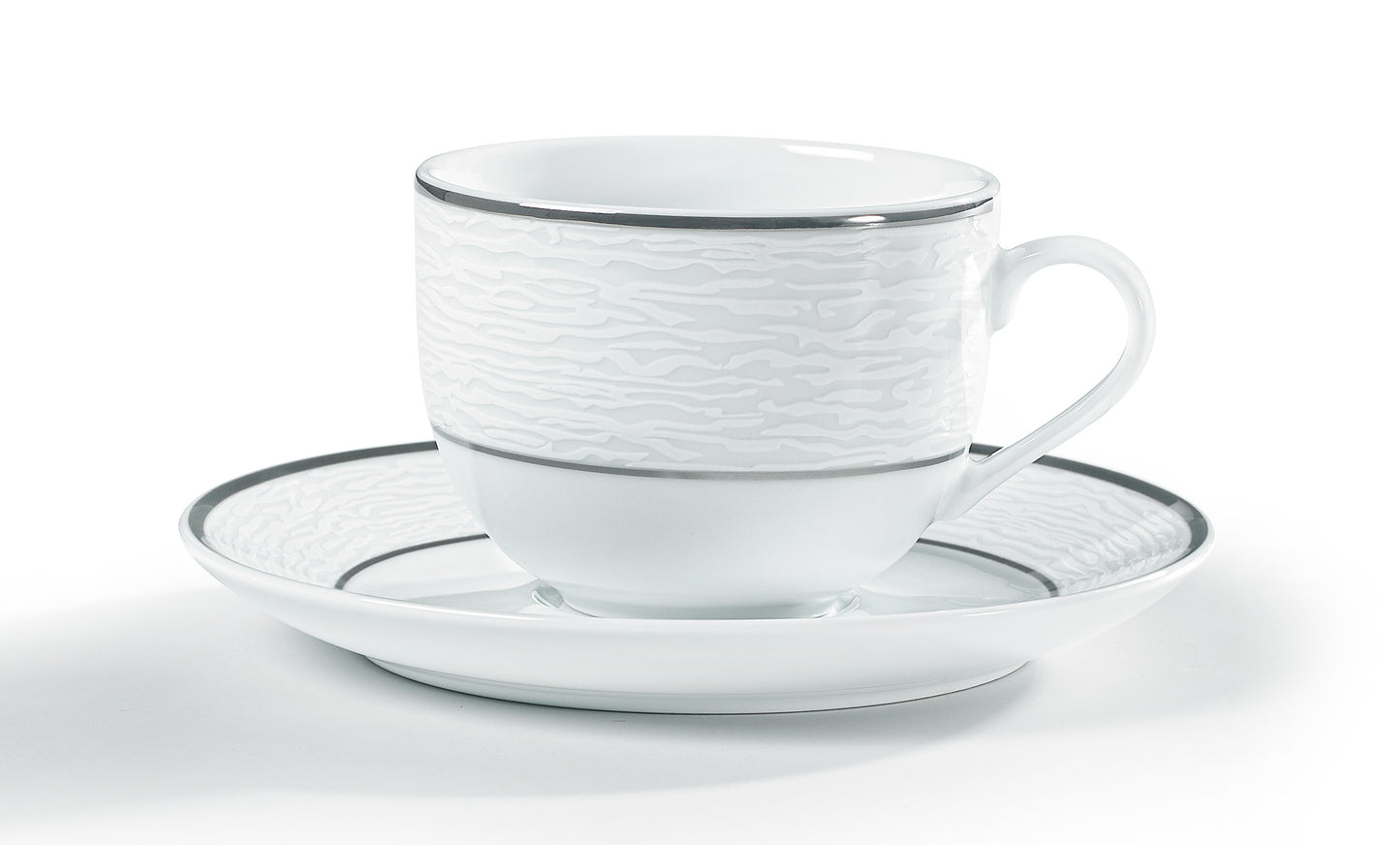 Σετ Φλιτζάνια Τσαγιού από Πορσελάνη Λευκή με Ασημί Πλατίνα 6 Τμχ 220cc